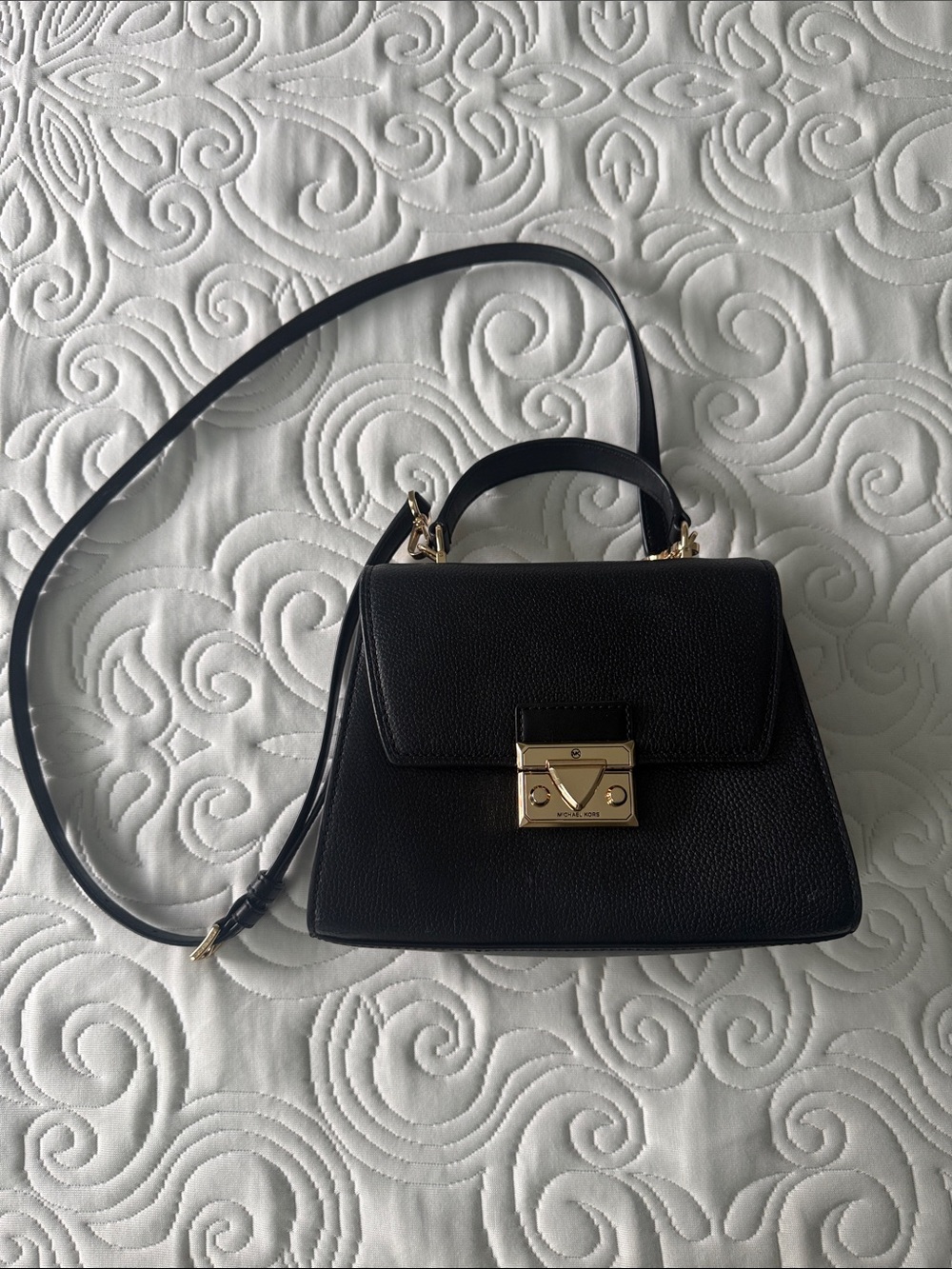 Michael Kors Black Leather Top-Handle Crossbody Bag - Gold Hardware